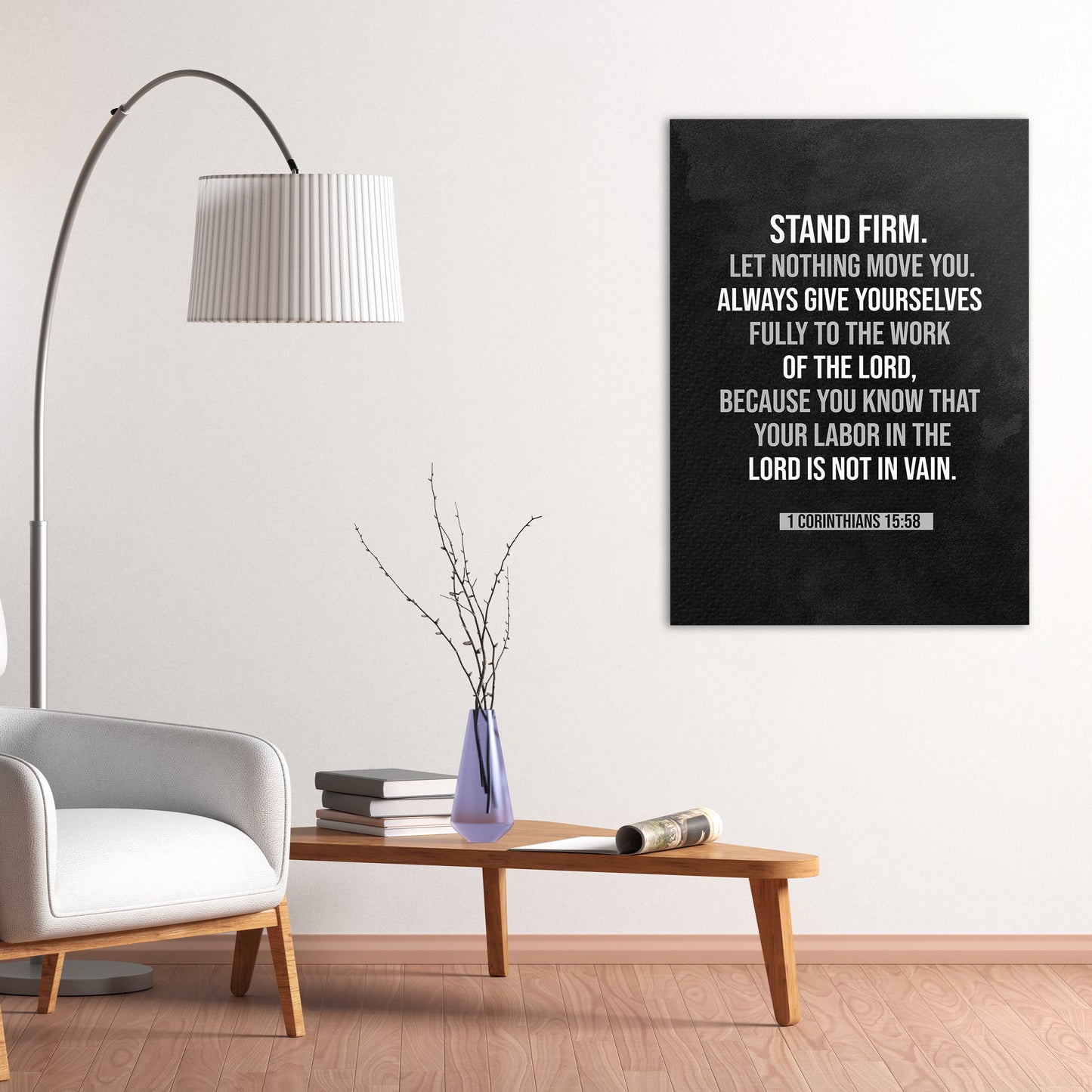 Christian wall canvas with 1 Corinthians 15:58 Verse