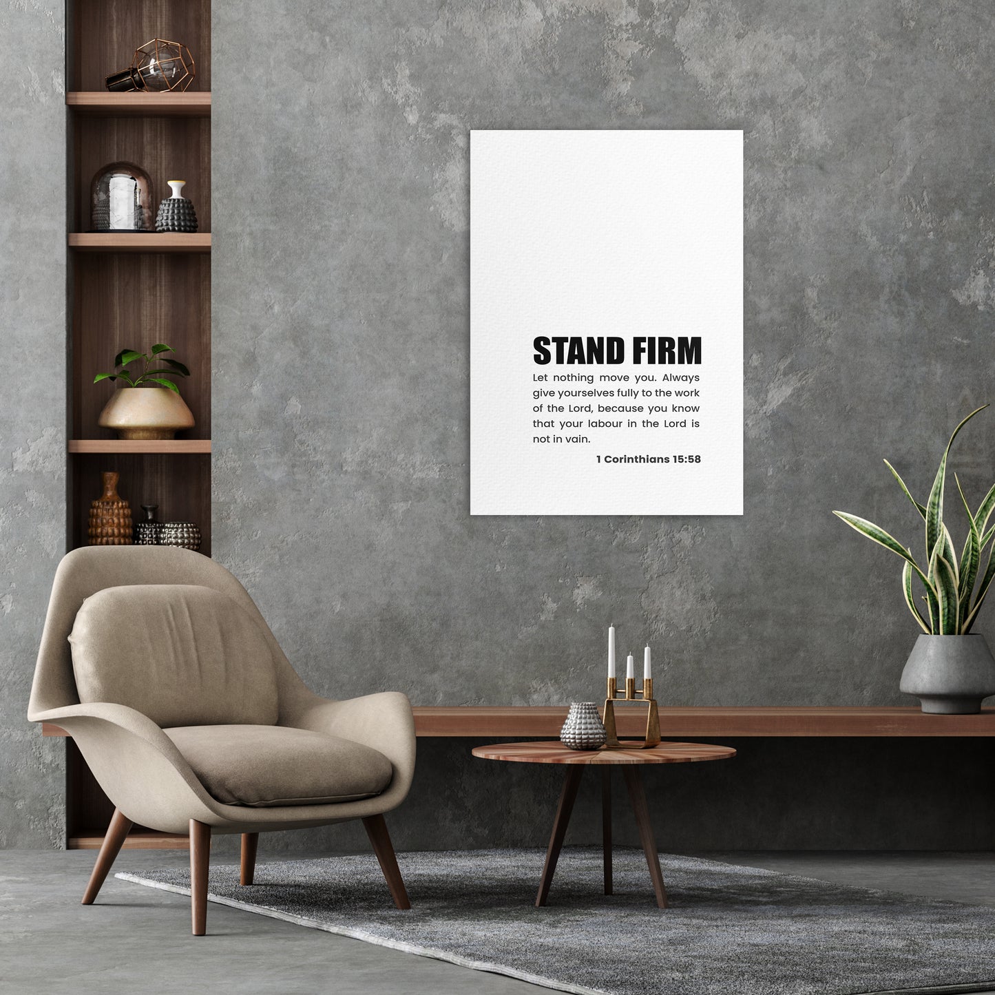 Christian wall canvas with 1 Corinthians 15:58 Verse