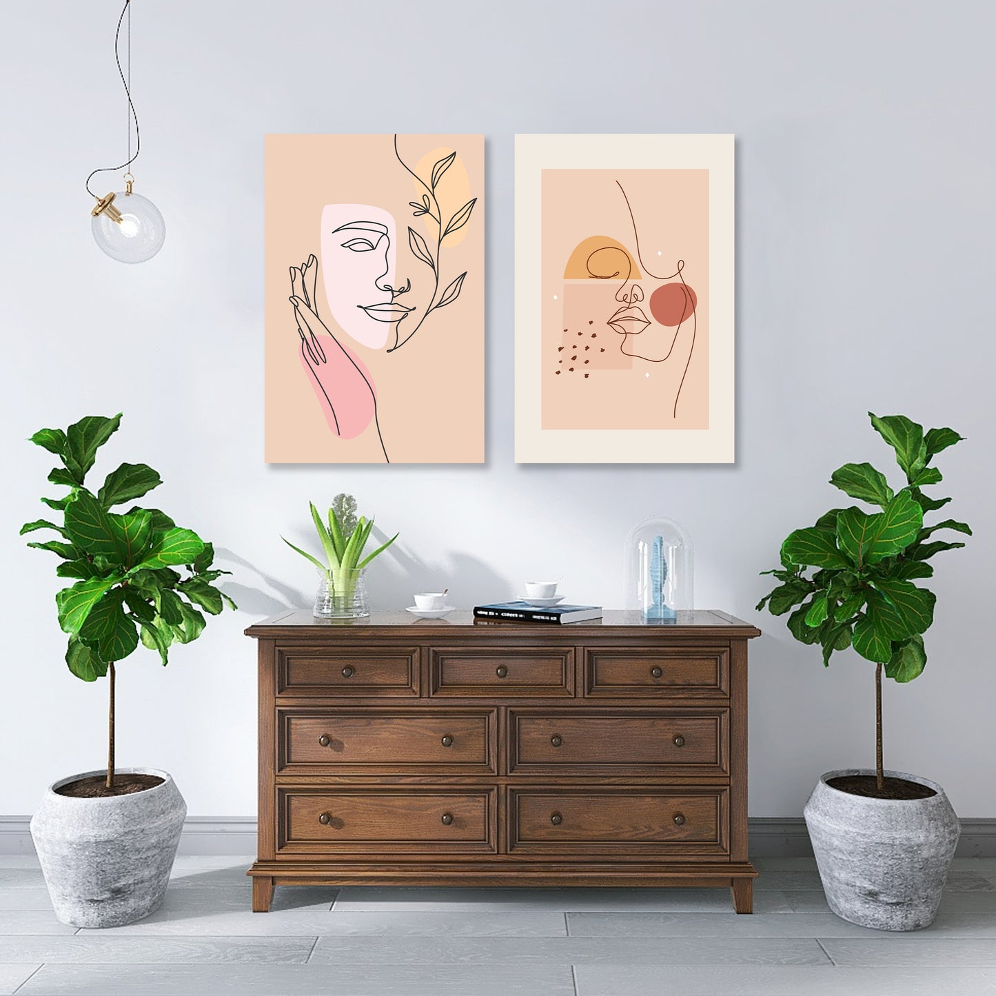 Abstract woman face boho art