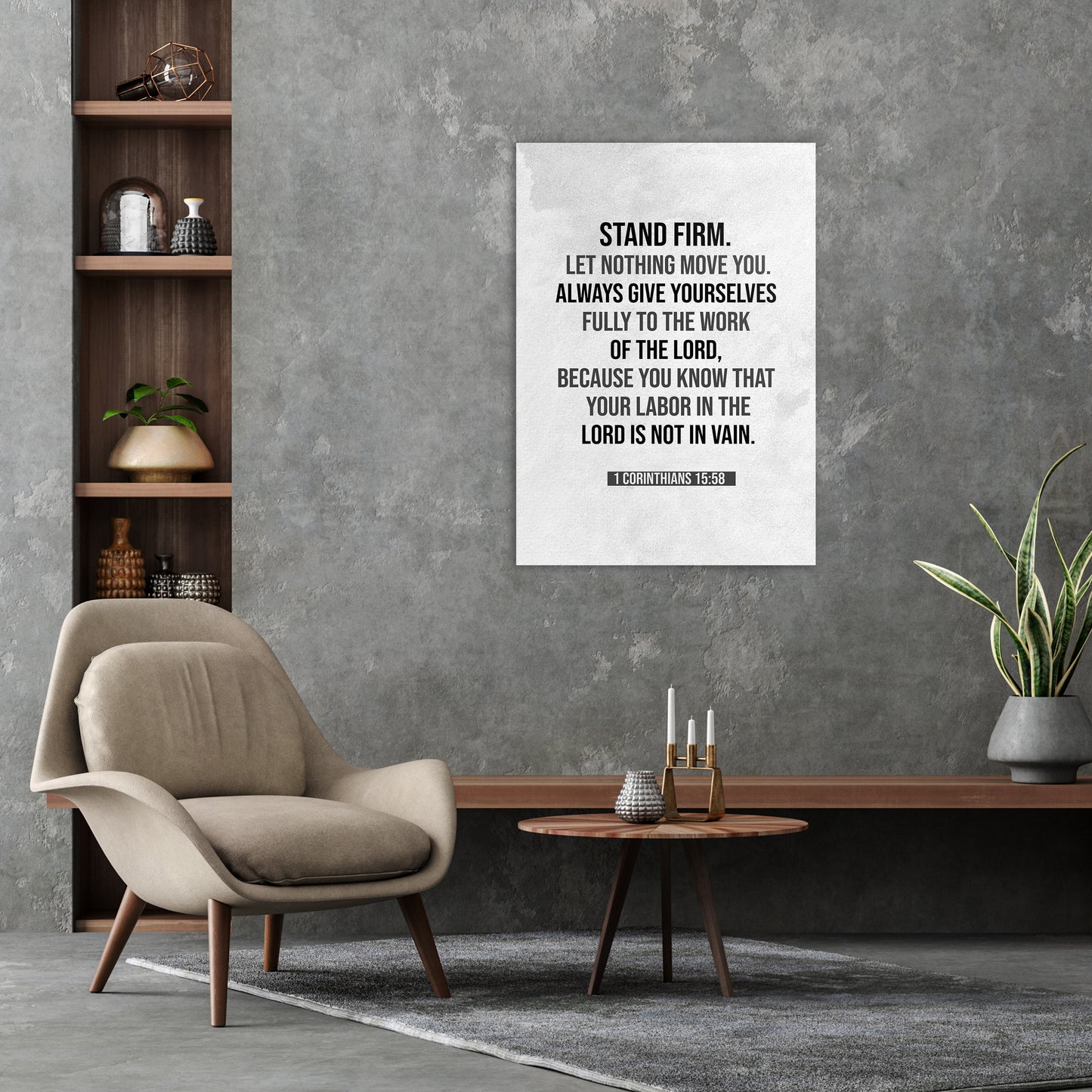 Christian wall canvas with 1 Corinthians 15:58 Verse