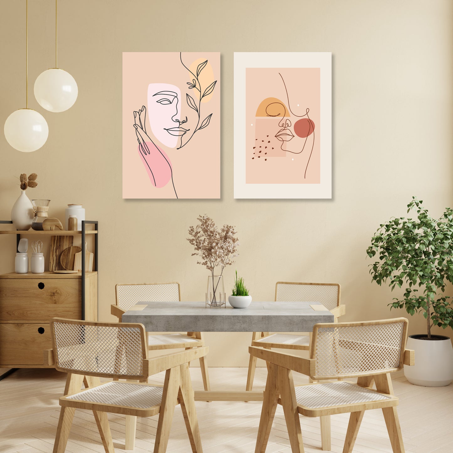 Abstract woman face boho art