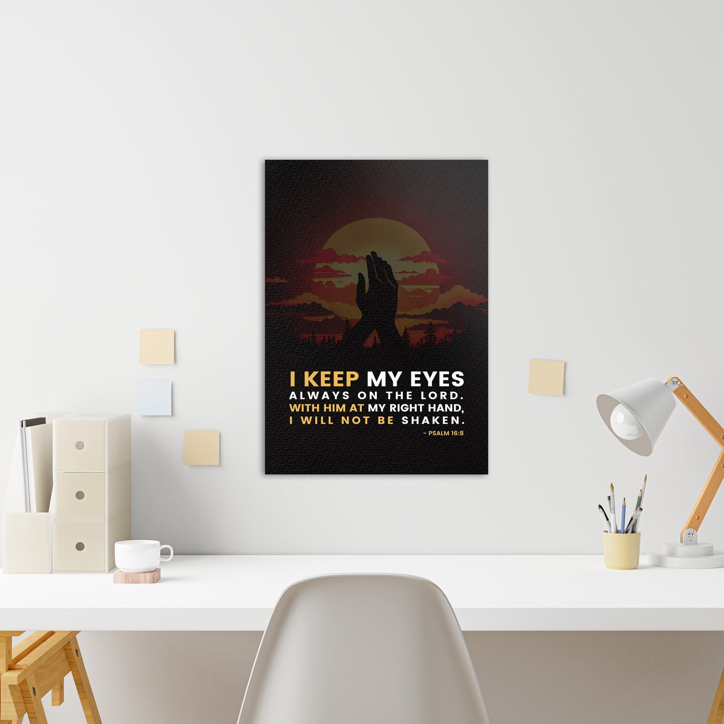 Christian wall canvas with Psalm 16:8 Verse