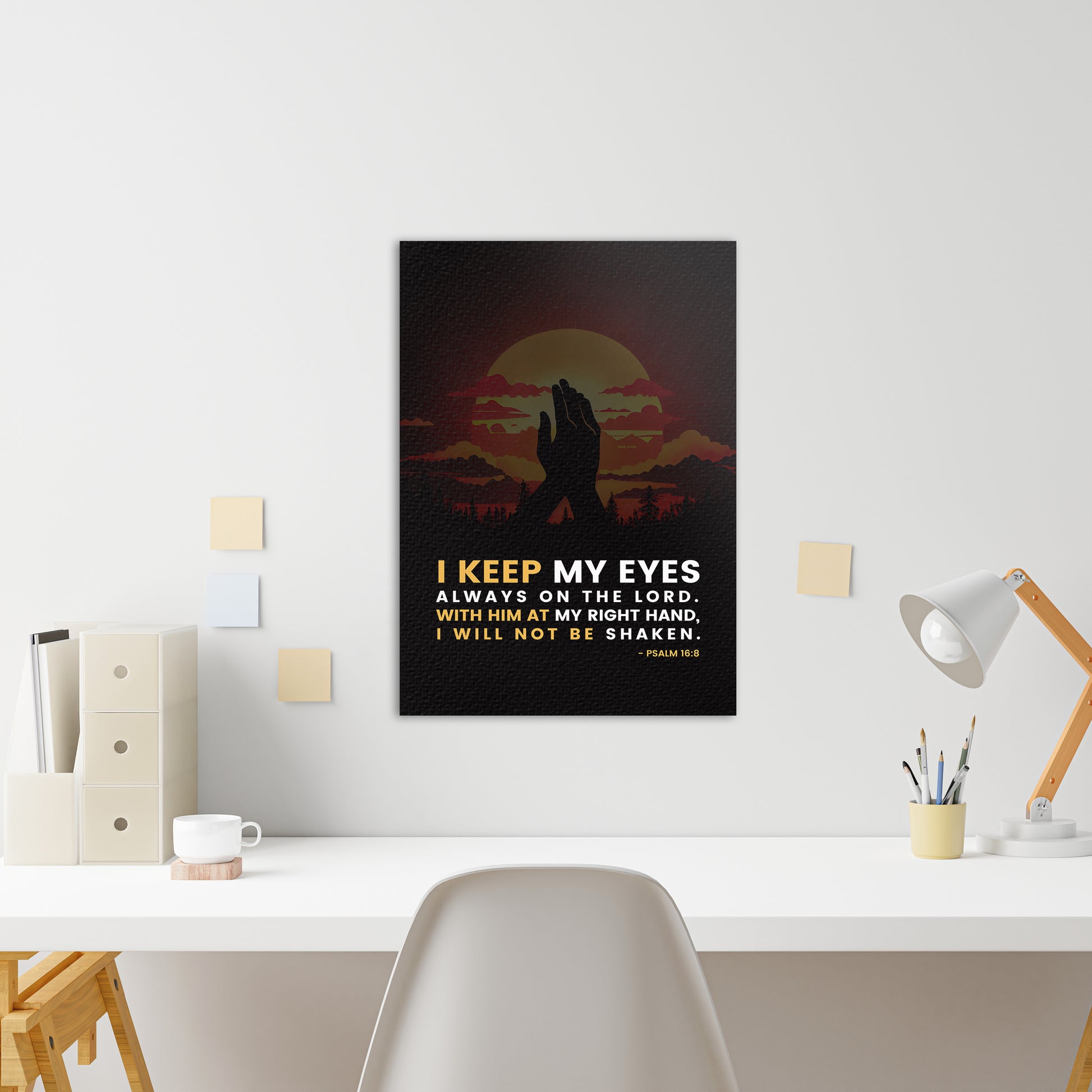 Christian wall canvas with Psalm 16:8 Verse