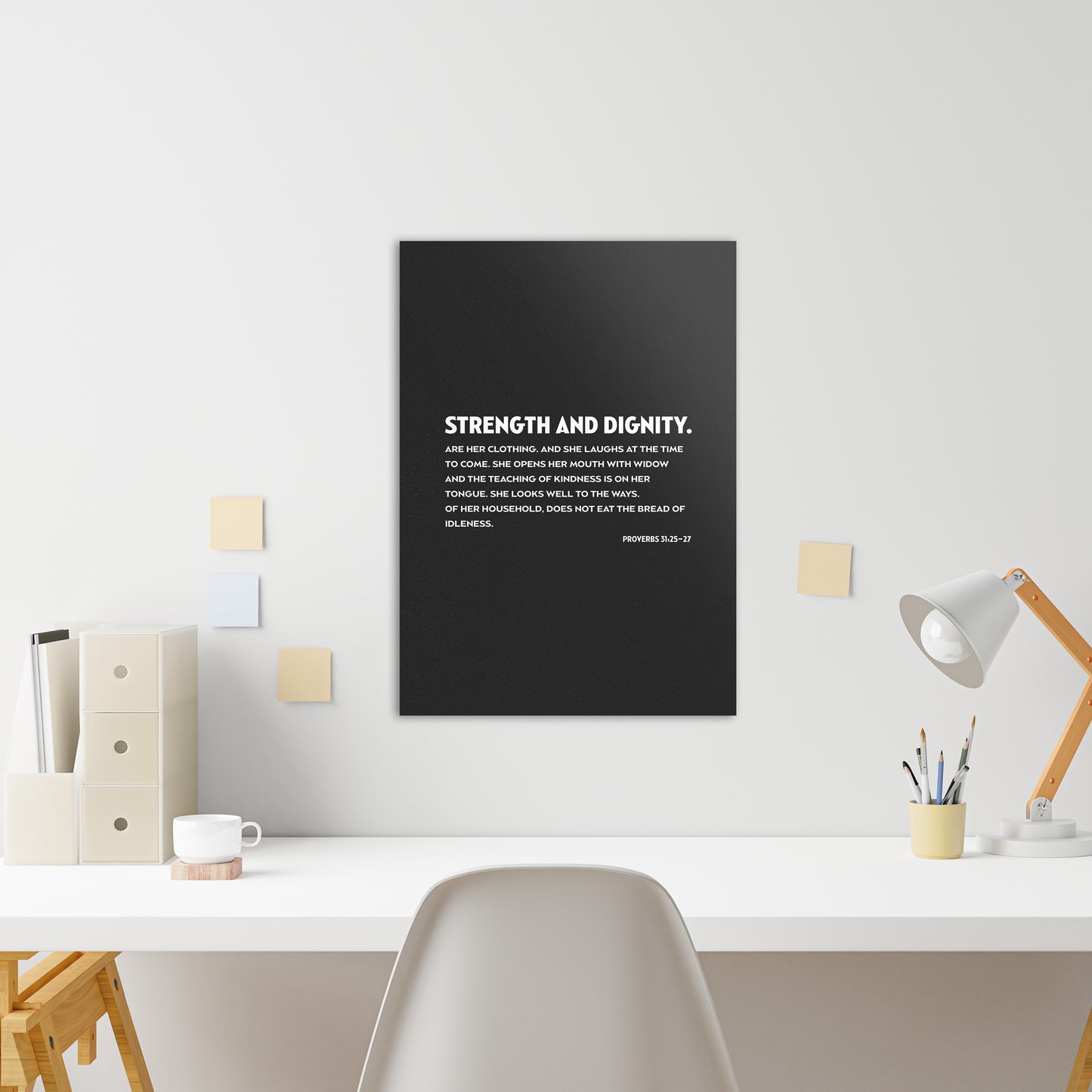 Christian wall canvas with Proverbs 31: 25-27 Verse