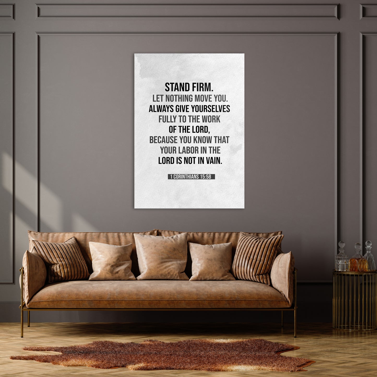Christian wall canvas with 1 Corinthians 15:58 Verse