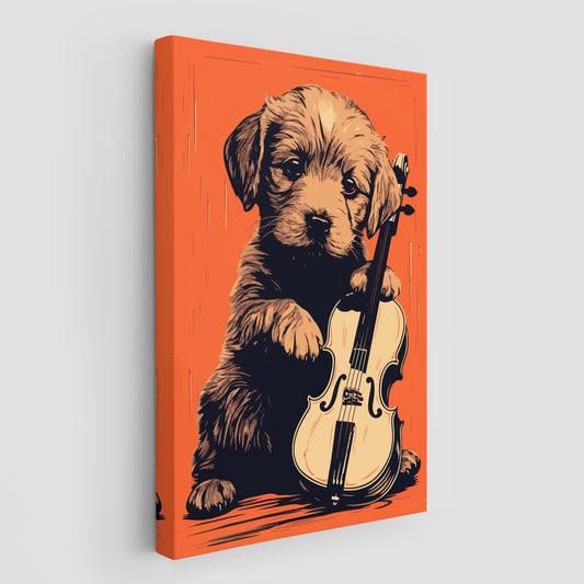 Puppy Playing Violin Wall Art