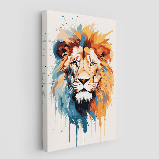 The Lion Abstract in Blue and Gold Wall Art