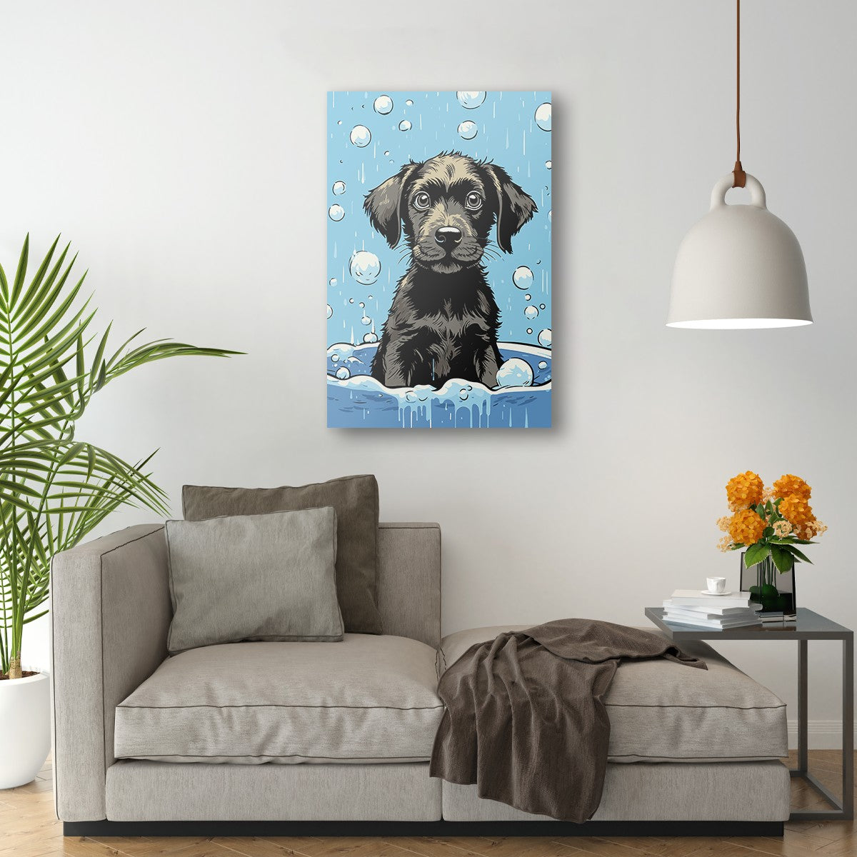 Cute Puppy Enjoys Bath Wall Art