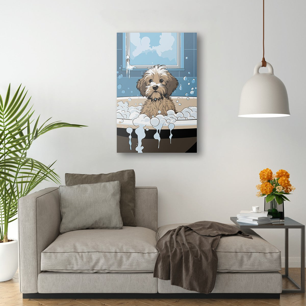 Puppy in Bubbly Bathtub Wall Art