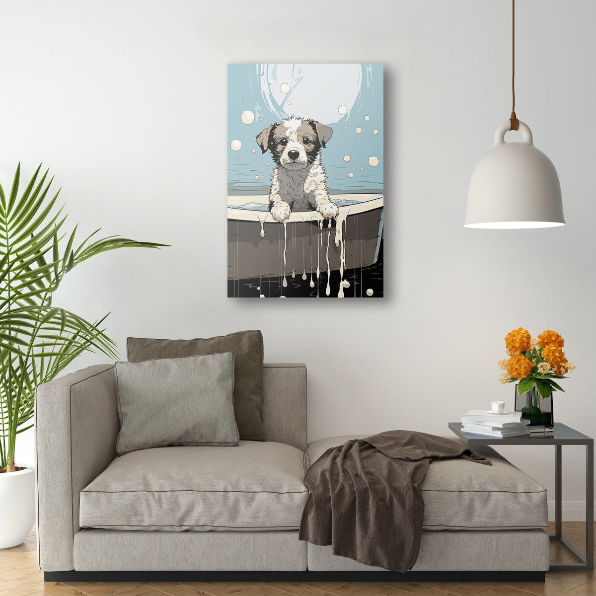 Puppy in Bathtub Wall Art