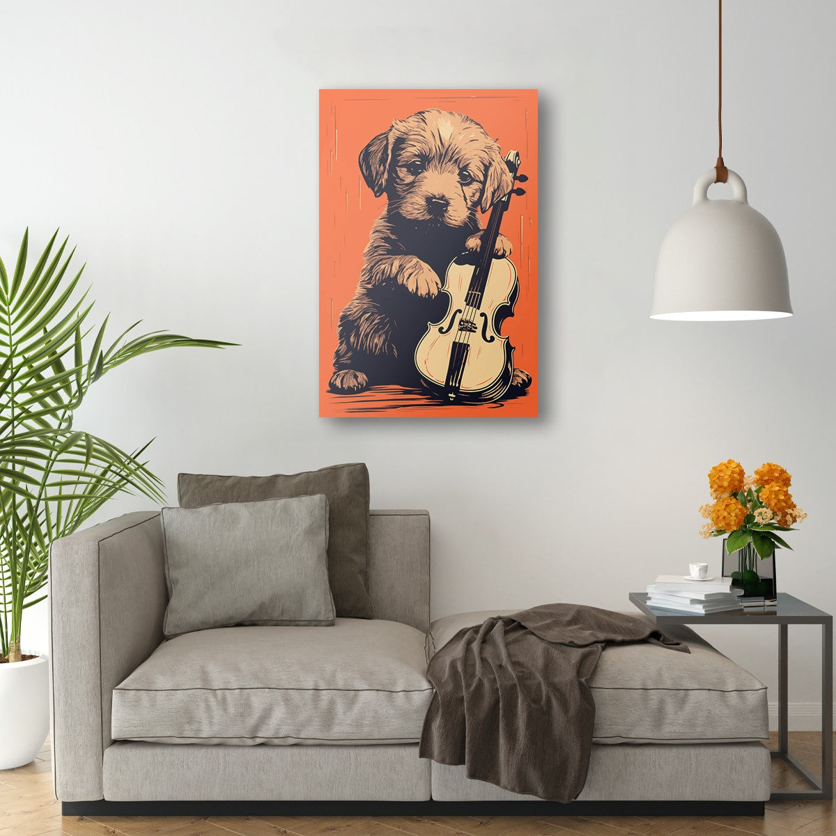Puppy Playing Violin Wall Art