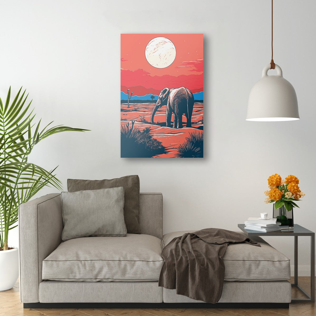 Elephant and Sunset Wall Art