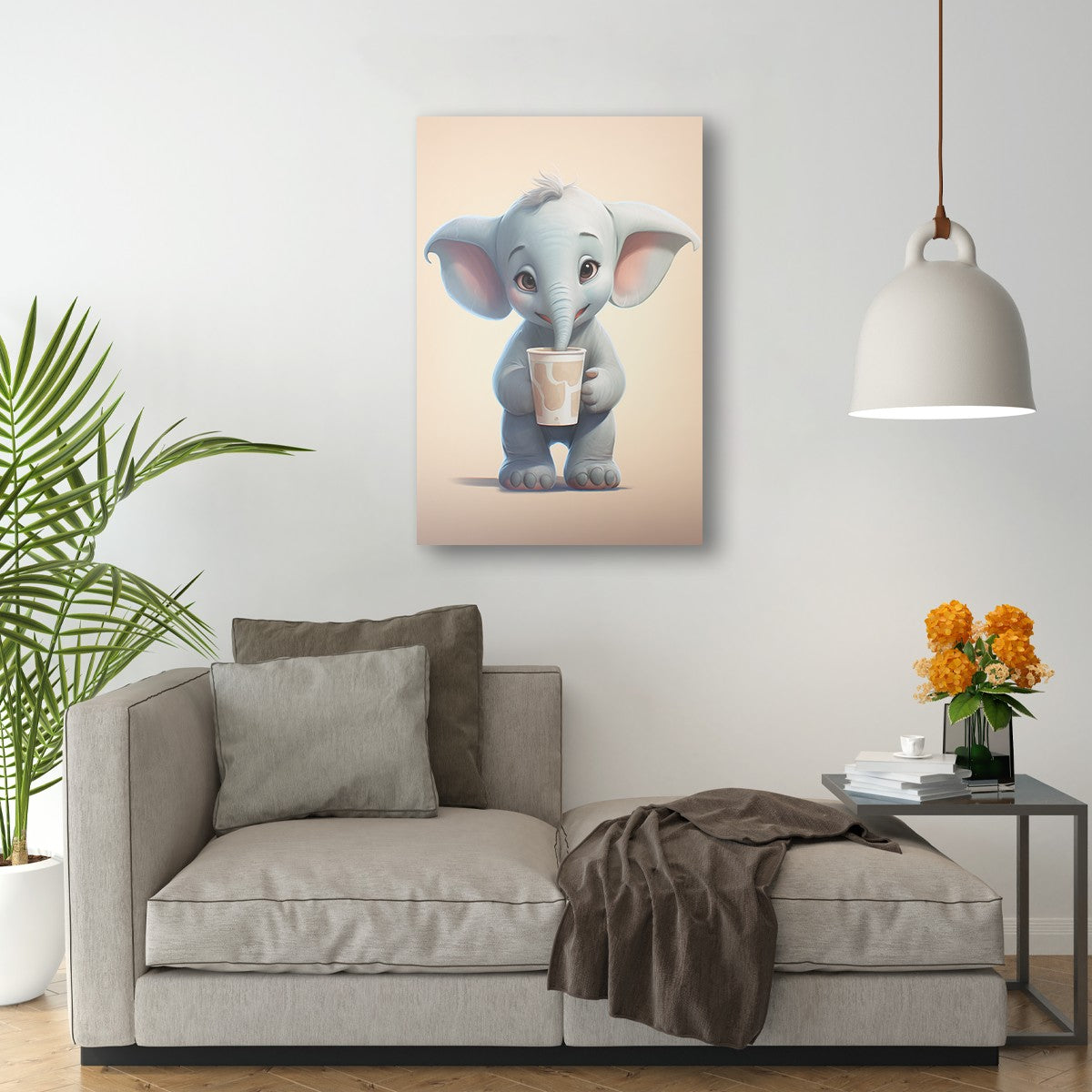 Baby Elephant Drinking Milkshake cartoonist Wall canvas