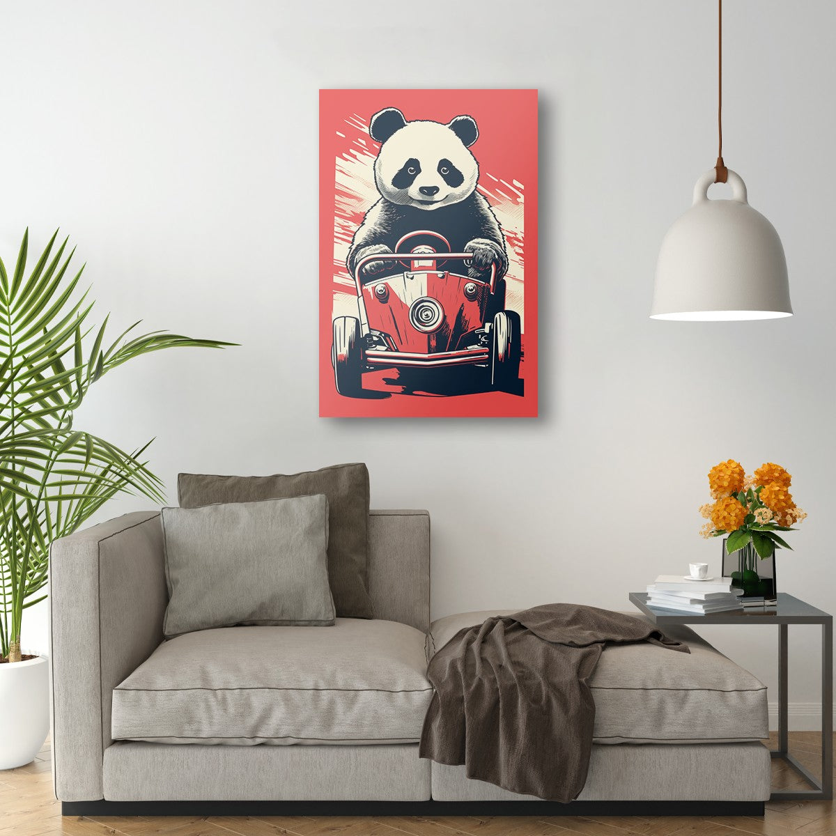 Panda's Joyride On Red Car Wall Art