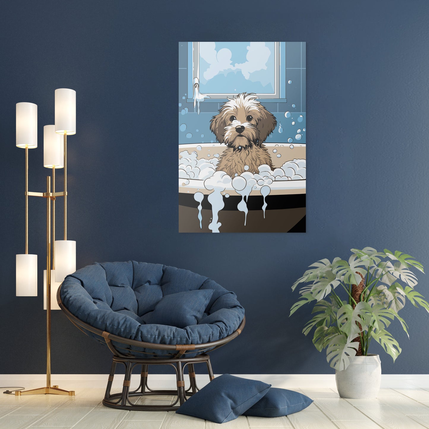 Puppy in Bubbly Bathtub Wall Art