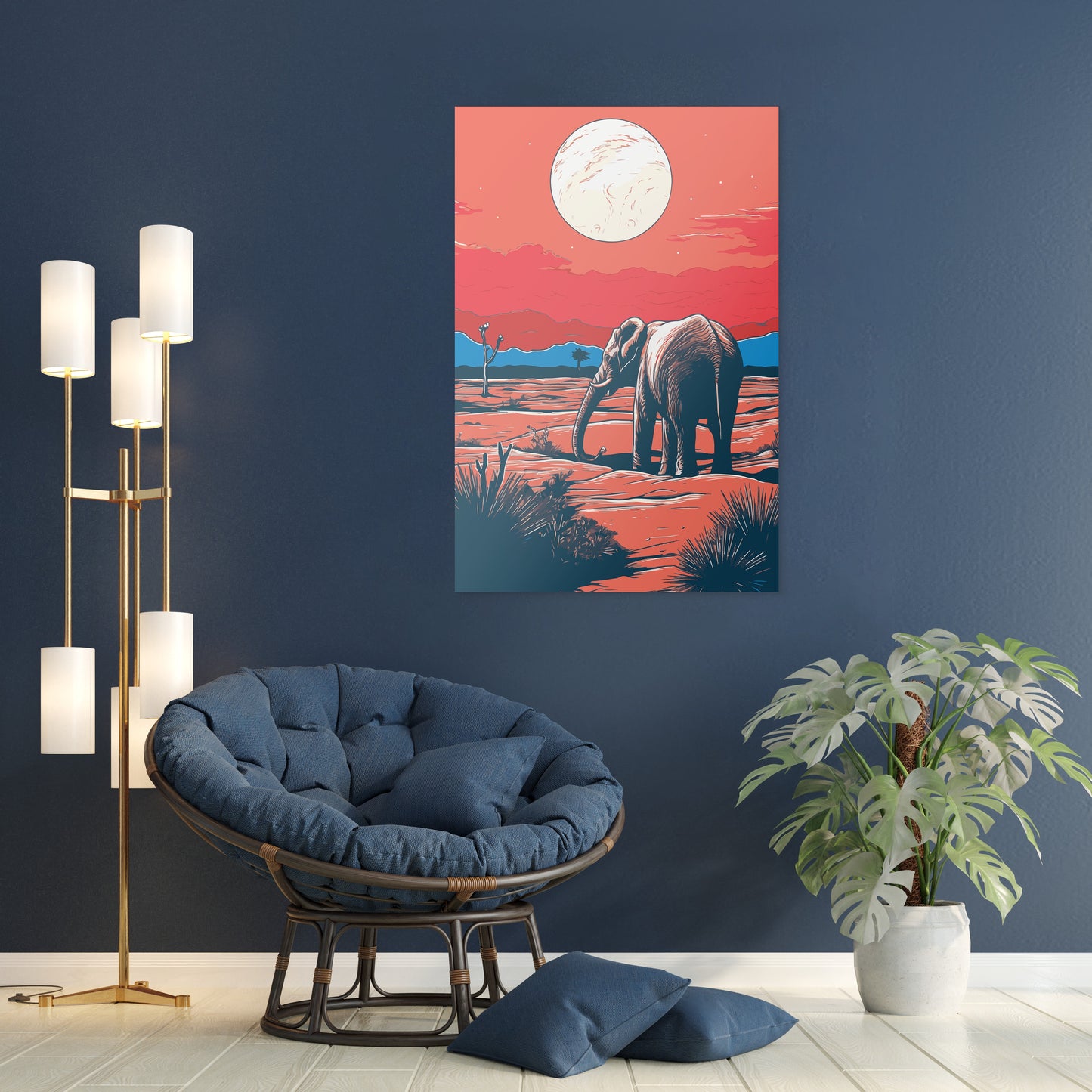 Elephant and Sunset Wall Art