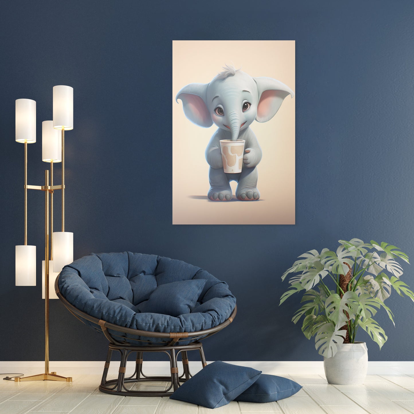 Baby Elephant Drinking Milkshake cartoonist Wall canvas