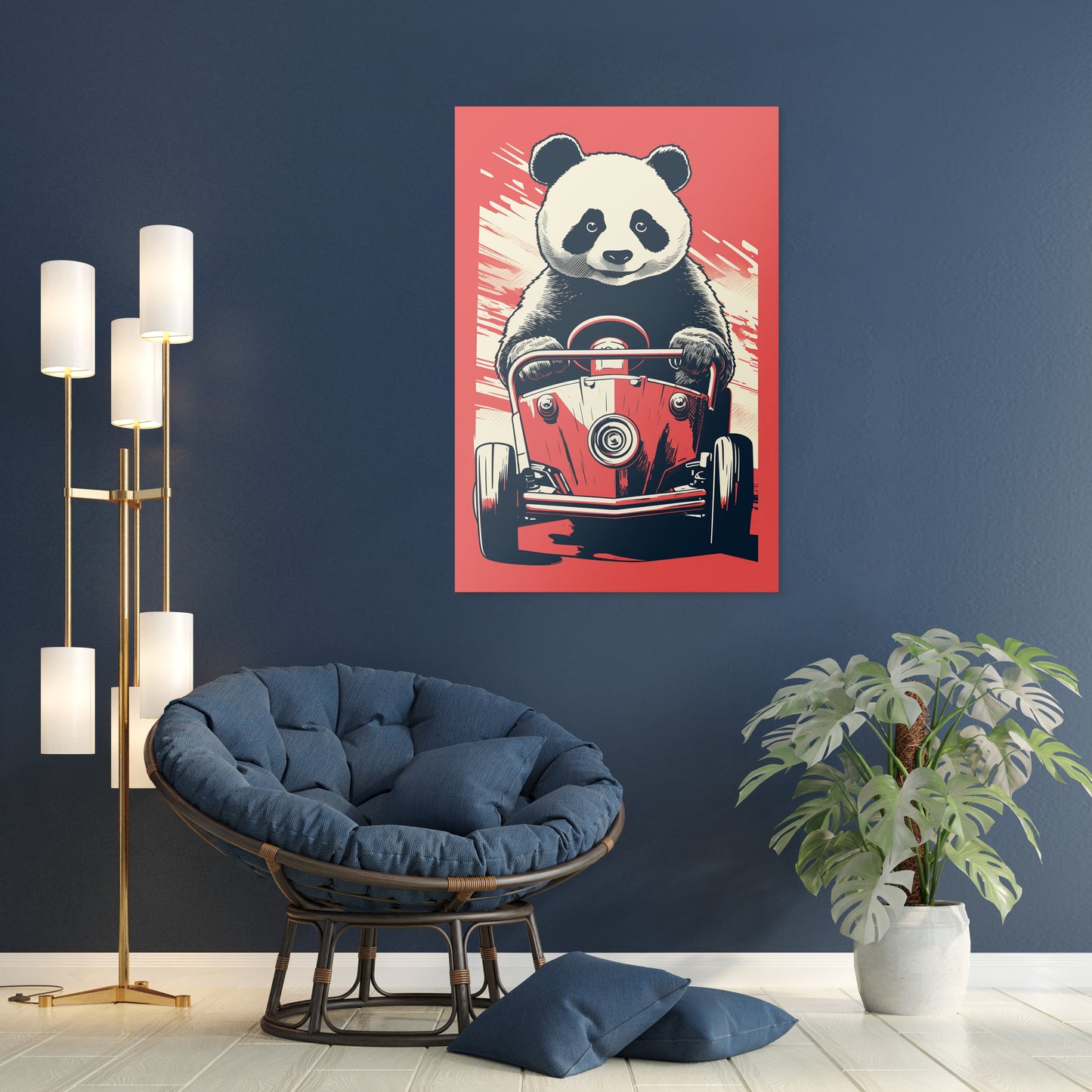 Panda's Joyride On Red Car Wall Art
