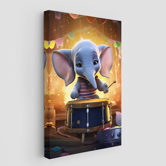 The Baby Elephant Drumming Wall Art