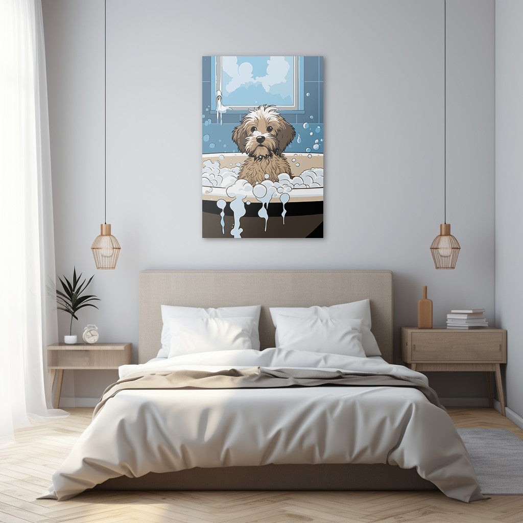 Puppy in Bubbly Bathtub Wall Art