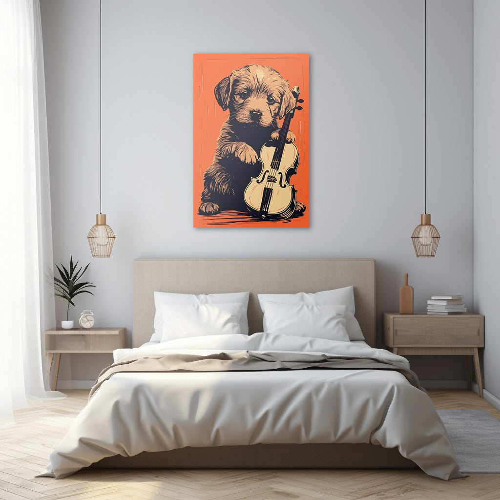 Puppy Playing Violin Wall Art