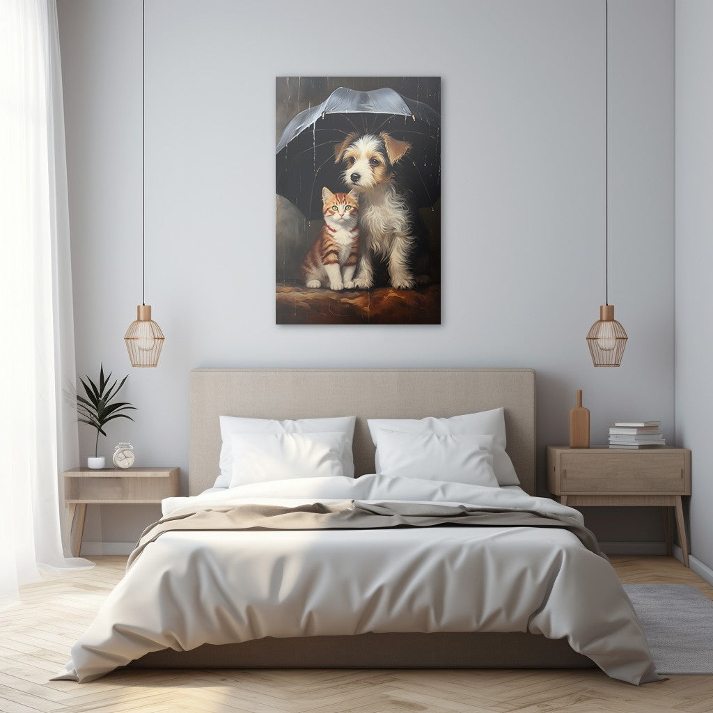 The Heartwarming Friendship of Dog and Cat Wall Art