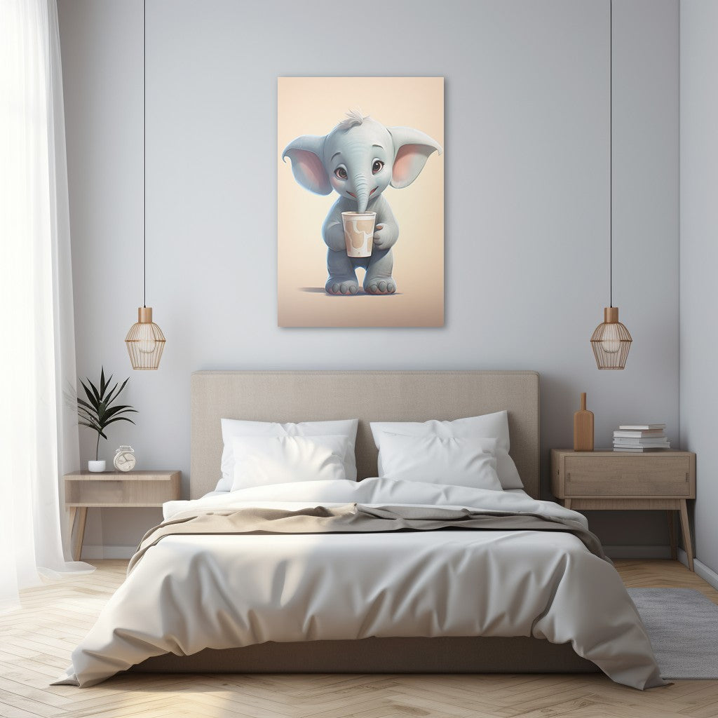 Baby Elephant Drinking Milkshake cartoonist Wall canvas