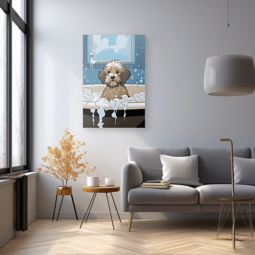 Puppy in Bubbly Bathtub Wall Art