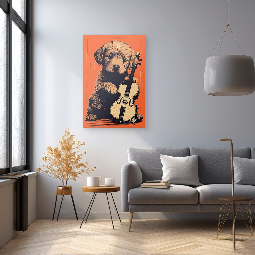 Puppy Playing Violin Wall Art