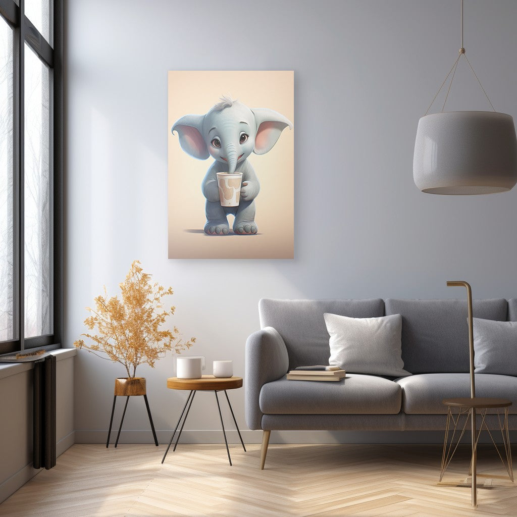 Baby Elephant Drinking Milkshake cartoonist Wall canvas