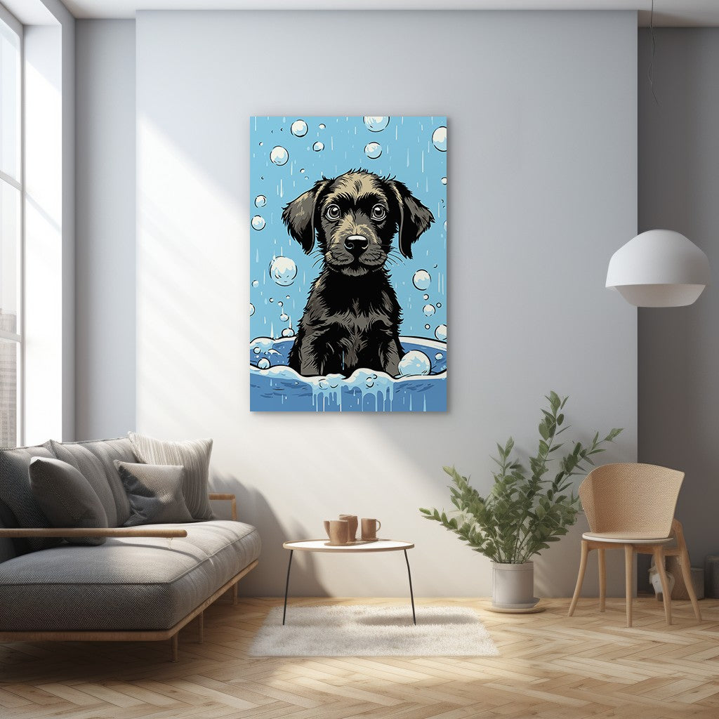 Cute Puppy Enjoys Bath Wall Art