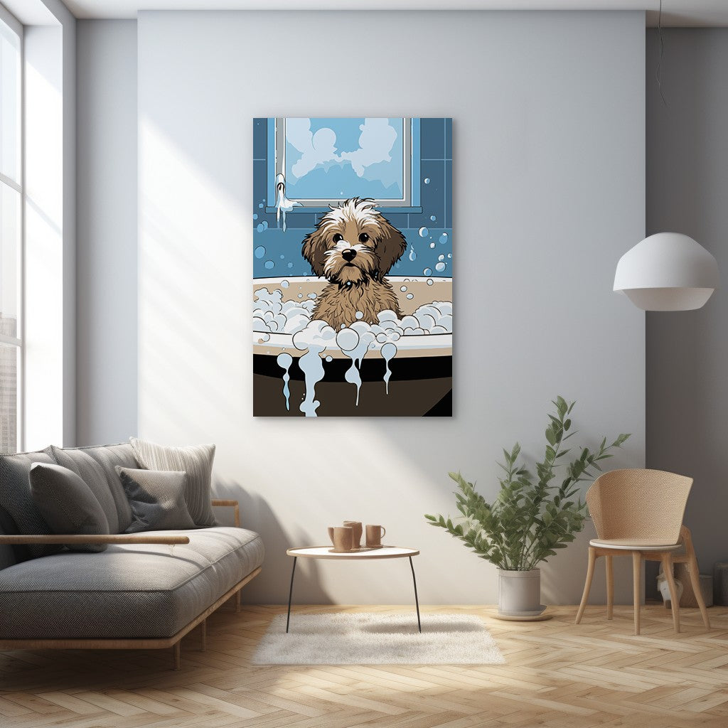 Puppy in Bubbly Bathtub Wall Art