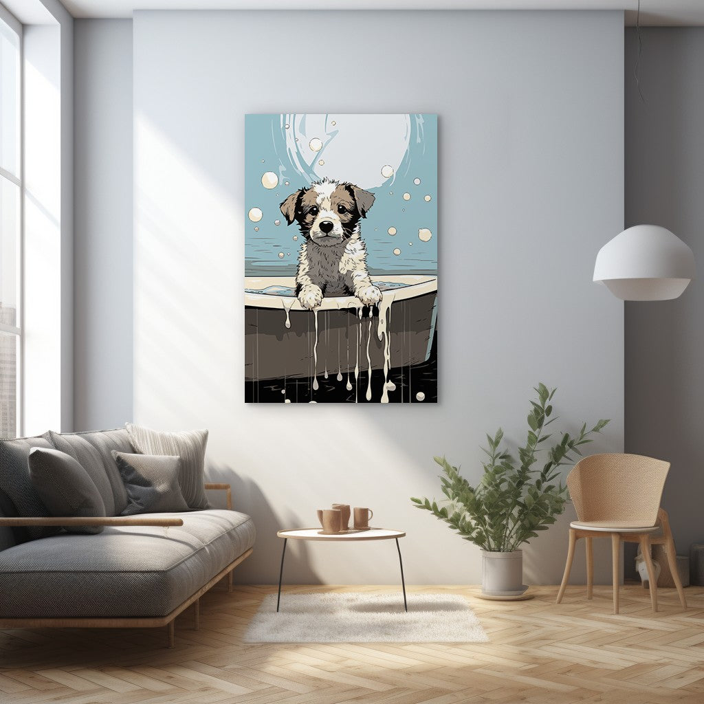 Puppy in Bathtub Wall Art