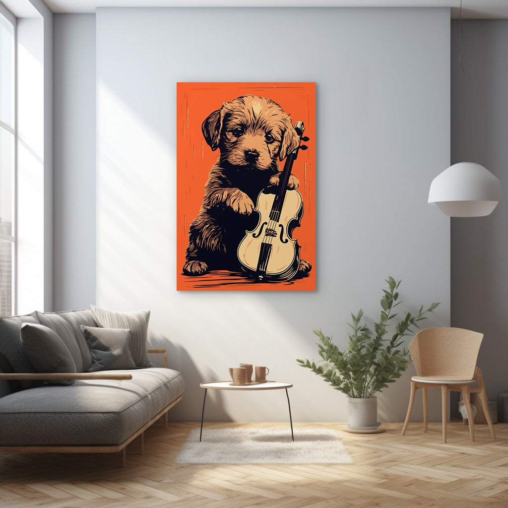 Puppy Playing Violin Wall Art