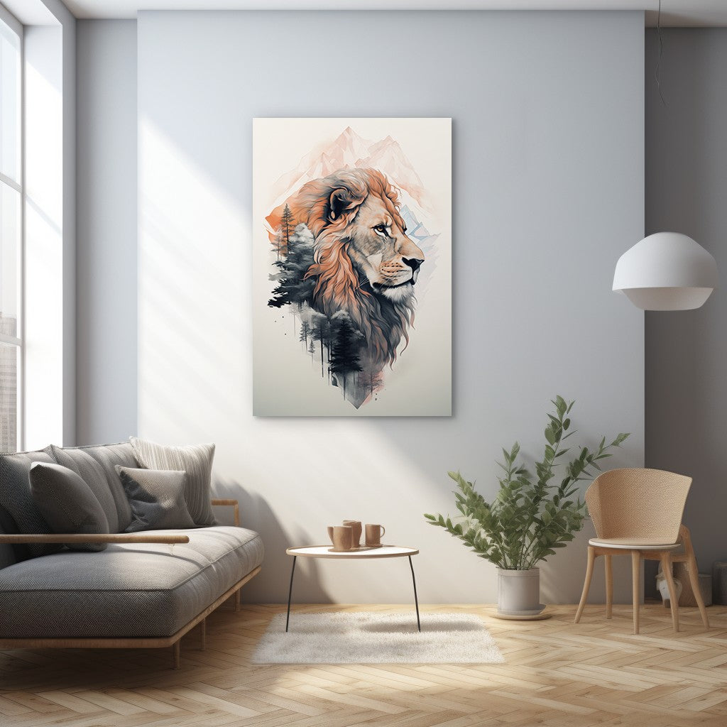 Lion and mountain Wall Art