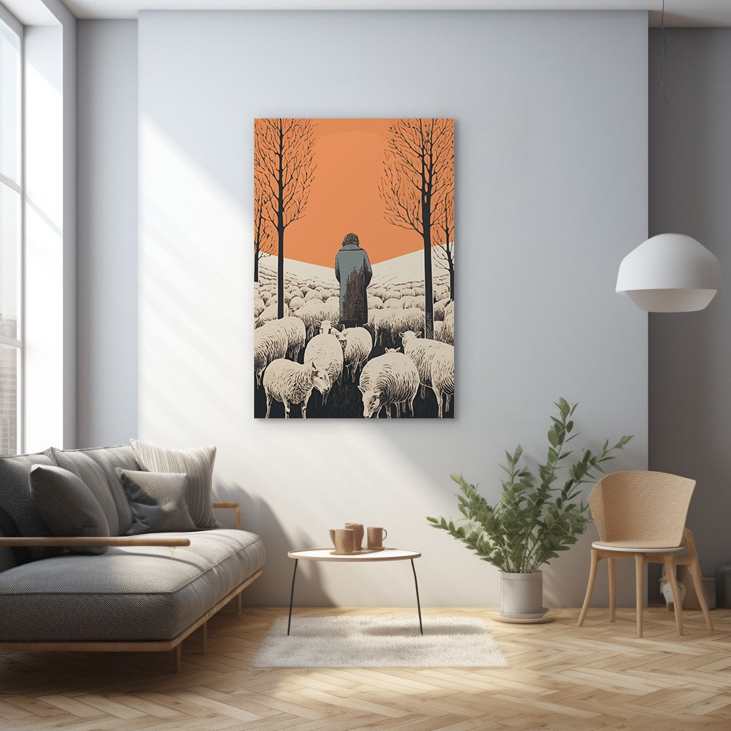 The Shepherd's Serenade with the Sheep Wall Art
