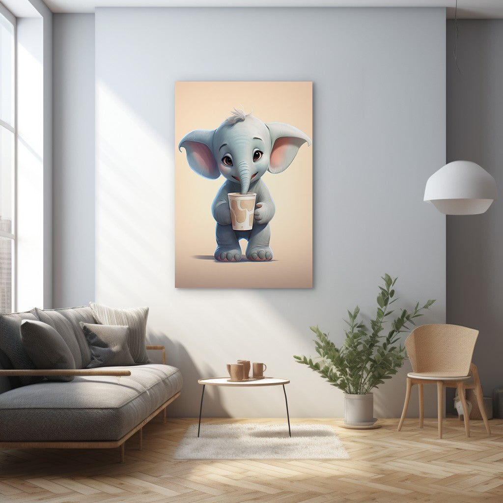 Baby Elephant Drinking Milkshake cartoonist Wall canvas