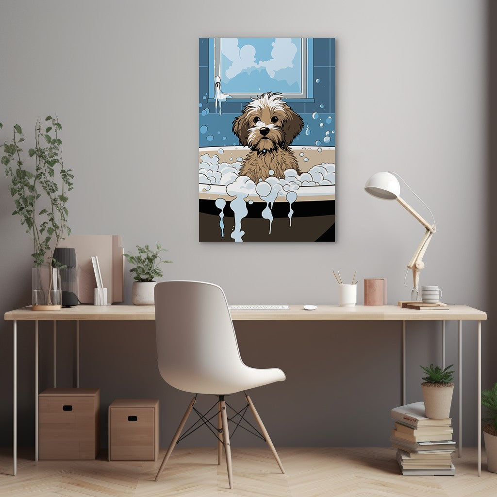 Puppy in Bubbly Bathtub Wall Art