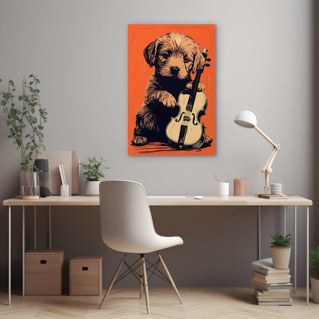 Puppy Playing Violin Wall Art