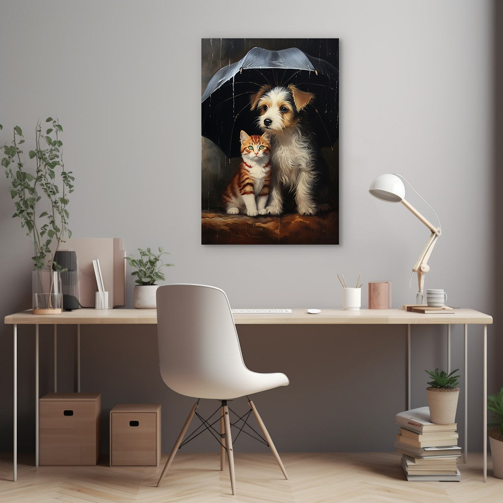 The Heartwarming Friendship of Dog and Cat Wall Art