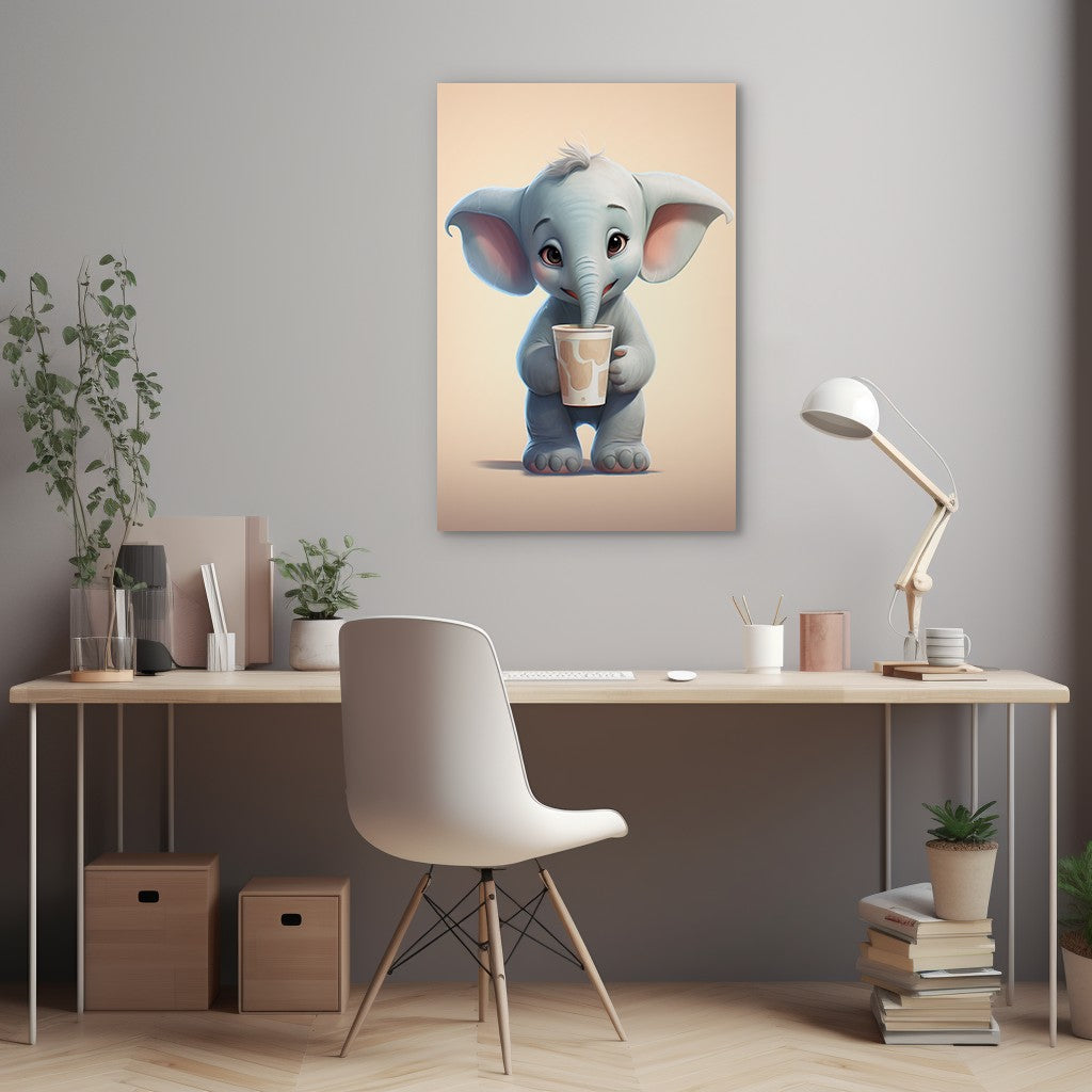 Baby Elephant Drinking Milkshake cartoonist Wall canvas