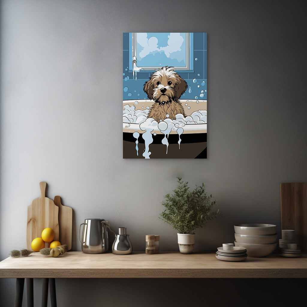 Puppy in Bubbly Bathtub Wall Art