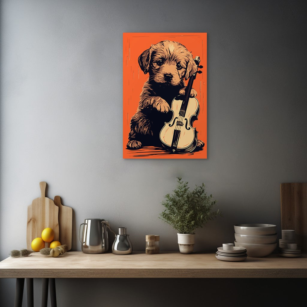 Puppy Playing Violin Wall Art