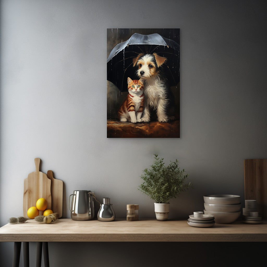 The Heartwarming Friendship of Dog and Cat Wall Art