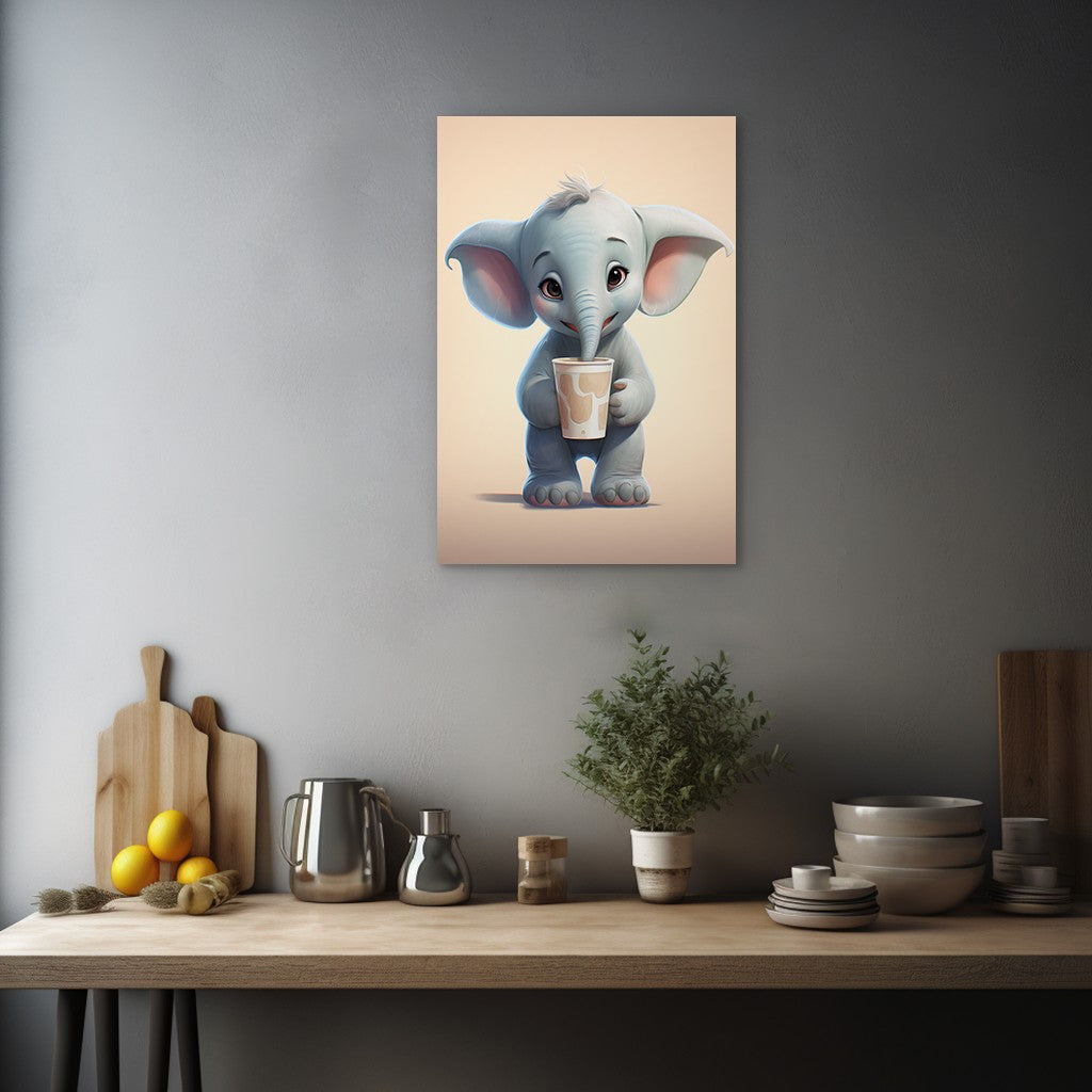 Baby Elephant Drinking Milkshake cartoonist Wall canvas