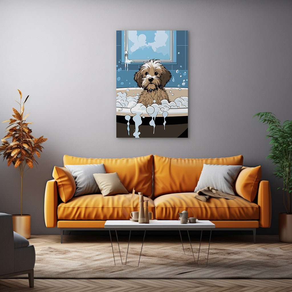 Puppy in Bubbly Bathtub Wall Art