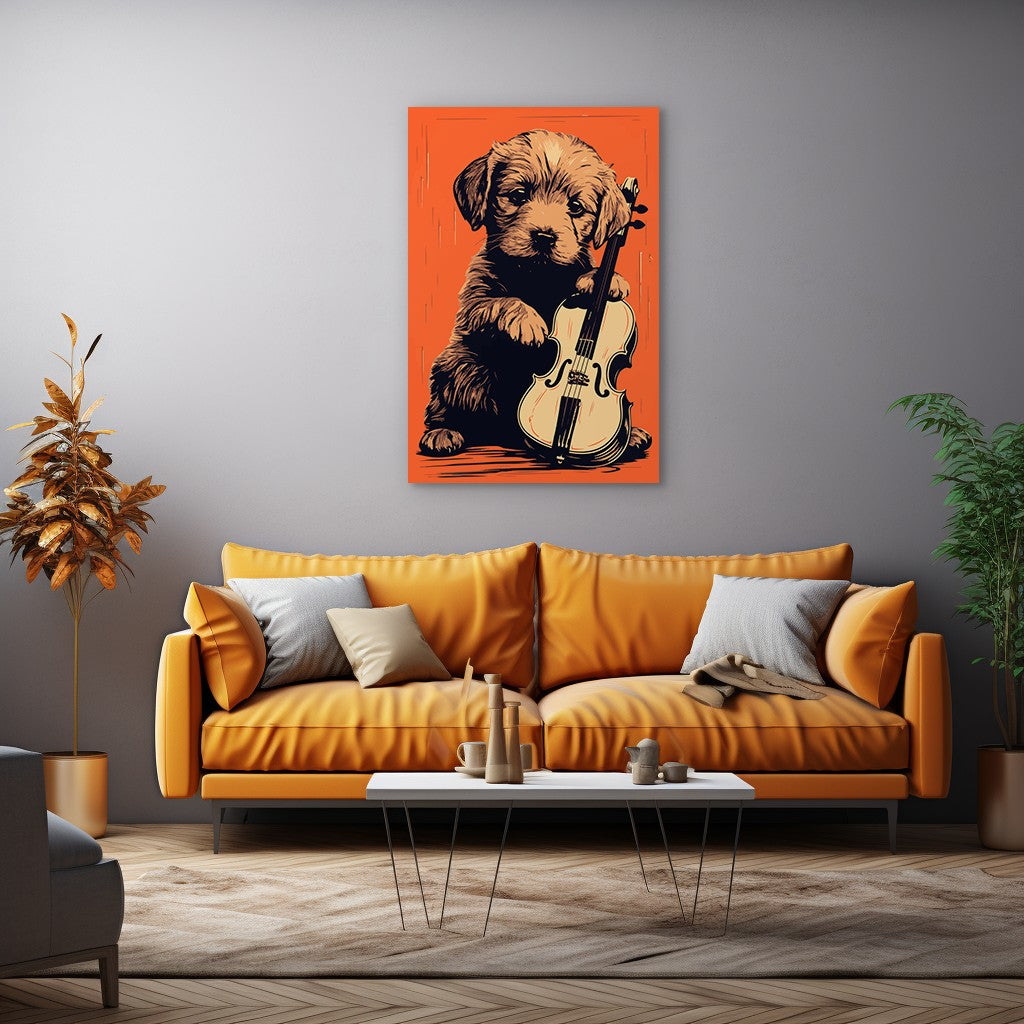 Puppy Playing Violin Wall Art
