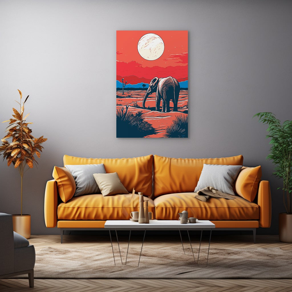 Elephant and Sunset Wall Art