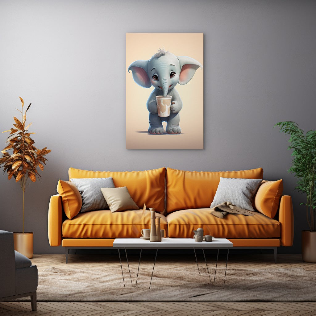 Baby Elephant Drinking Milkshake cartoonist Wall canvas