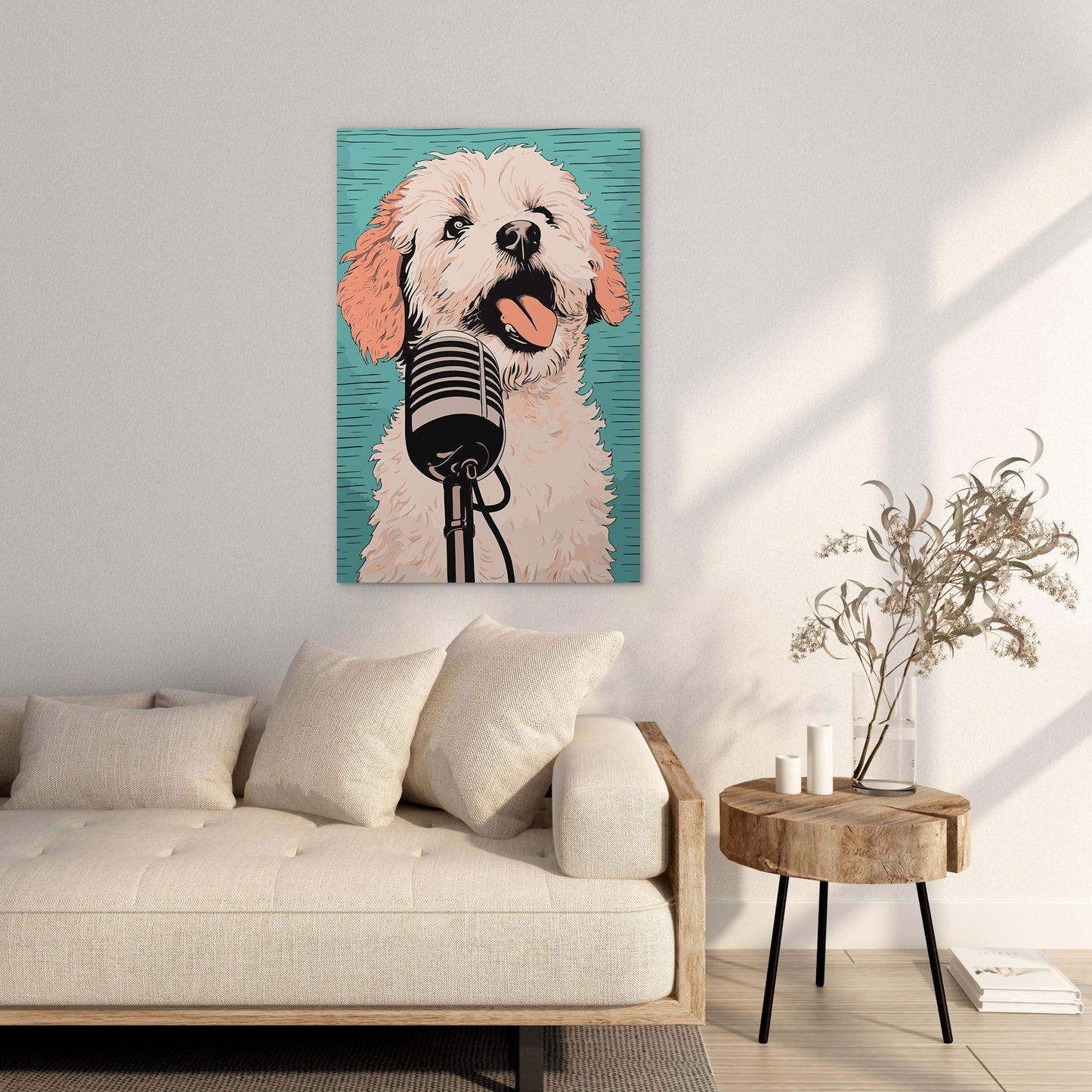 A Playful Puppy Singing Wall Art